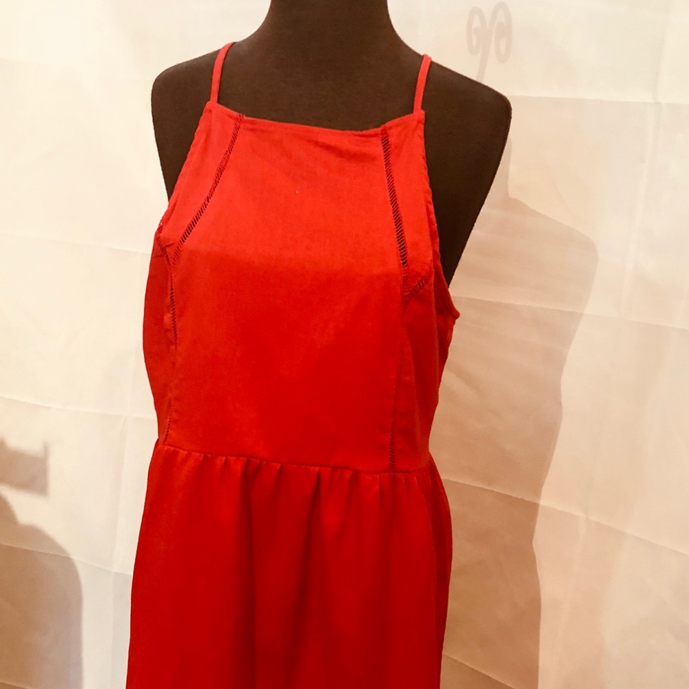 Red Short Dress With Ruffle Bottom